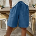 thumbnail image 1 of Bermuda Shorts for Women Cotton Linen Drawstring Knee Length High Waisted Baggy Shorts with Pockets Summer Casual Lounge Outfits Beach Travel Clothes, Blue L, 1 of 7