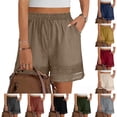 thumbnail image 1 of Bermuda Shorts for Women JIANLAI Fashionable Lightweight Lace-Decorated Shorts, Stretch High-Waisted Shorts, Fluffy Shorts, Summer Suit with Pockets S-XXXL Black, 1 of 9