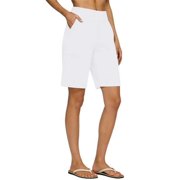 Bermuda Shorts for Women Knee Length High Waisted Baggy Shorts with Pockets Cotton Linen Summer Casual Lounge Outfits Straight Leg Dressy Mid Length Pants Workout Shorts Cotton Linen Shorts for Women