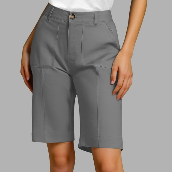 Bermuda Shorts for Women Knee Length High Waisted Cotton Elastic Wasit Summer Dressy Casual Long Chino Shorts, Limited Time Clearance Under 10 Dollars SA-437