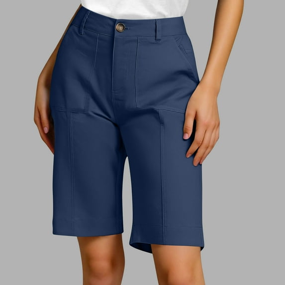 Bermuda Shorts for Women Knee Length High Waisted Cotton Elastic Wasit Summer Dressy Casual Long Chino Shorts, Limited Time Clearance Under 10 Dollars SA-437