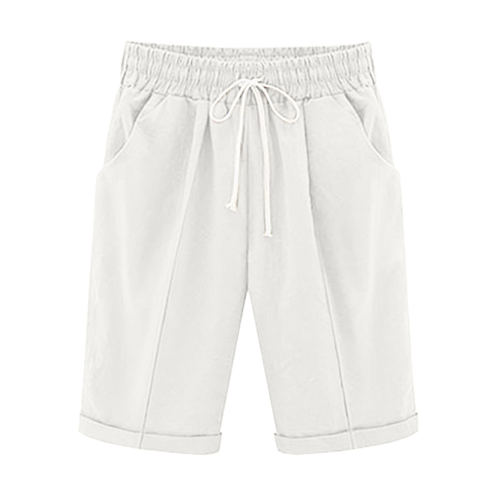 Women's Knee Length Linen Blend Bermuda Shorts - High Waisted Plus Size Casual Summer Shorts With Pockets 2025
