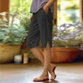 thumbnail image 1 of Bermuda Shorts For Women Linen Shorts Knee Length Elastic Waist Long Shorts Casual Summer Shorts Petite Capri Pants Dressy Beach Comfy Pull On Shorts With Pockets Black 2XL, 1 of 8