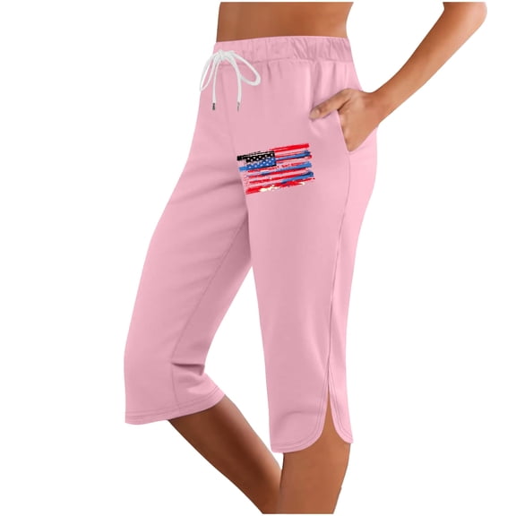 Bermuda Shorts for Women Trendy 2025 Summer Capri Pants Drawstring Stretch Waist Linen Pants Printed Cropped Pants Baggy Dressy Casual Womens Jorts with Pockets S-2XL