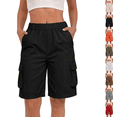 thumbnail image 1 of Bermuda Shorts Womens Cargo Shorts with Pockets Pull on High Waisted Summer Walking Workout Hiking Athletic Petite Knee Length Long Shorts Black L, 1 of 6