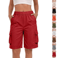 thumbnail image 1 of Bermuda Shorts Womens Cargo Shorts with Pockets Pull on High Waisted Summer Walking Workout Hiking Athletic Petite Knee Length Long Shorts Red L, 1 of 6