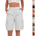 thumbnail image 1 of Bermuda Shorts Womens Cargo Shorts with Pockets Pull on High Waisted Summer Walking Workout Hiking Athletic Petite Knee Length Long Shorts White XL, 1 of 6
