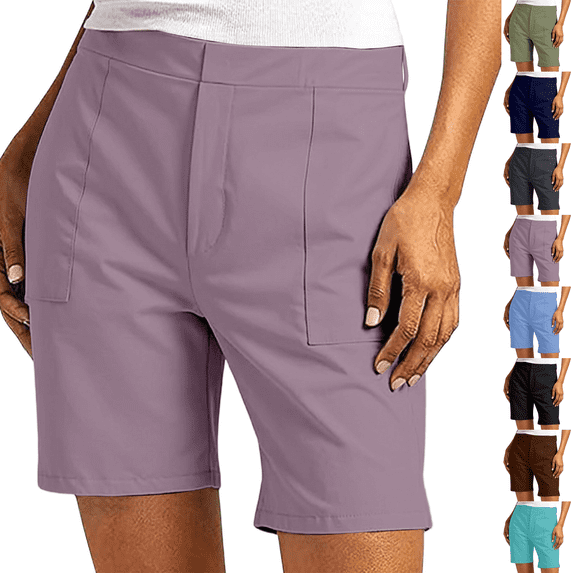 Bermuda Shorts Womens Golf Short Pull On Jorts Mid Rise Stretch With Pockets Khaki Utility Comfort Hiking Light Purple 3XL