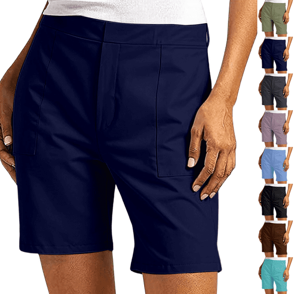 Bermuda Shorts Womens Golf Short Pull On Jorts Mid Rise Stretch With Pockets Khaki Utility Comfort Hiking Navy L
