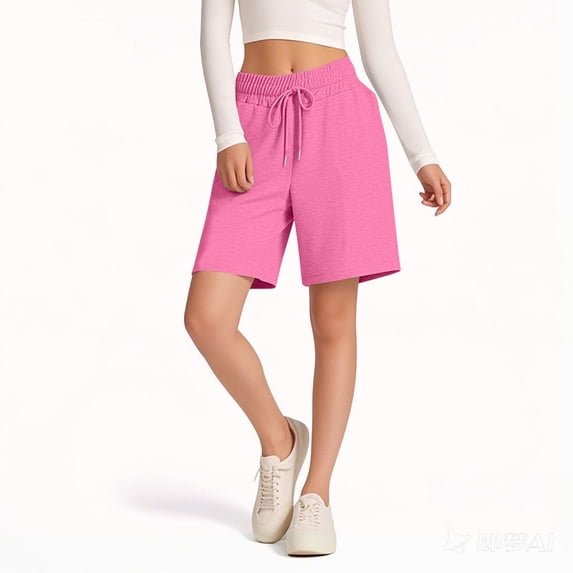 Bermuda Shorts Womens Jersey Shorts with Pockets Workout Yoga Athletic Long Shorts Pink S