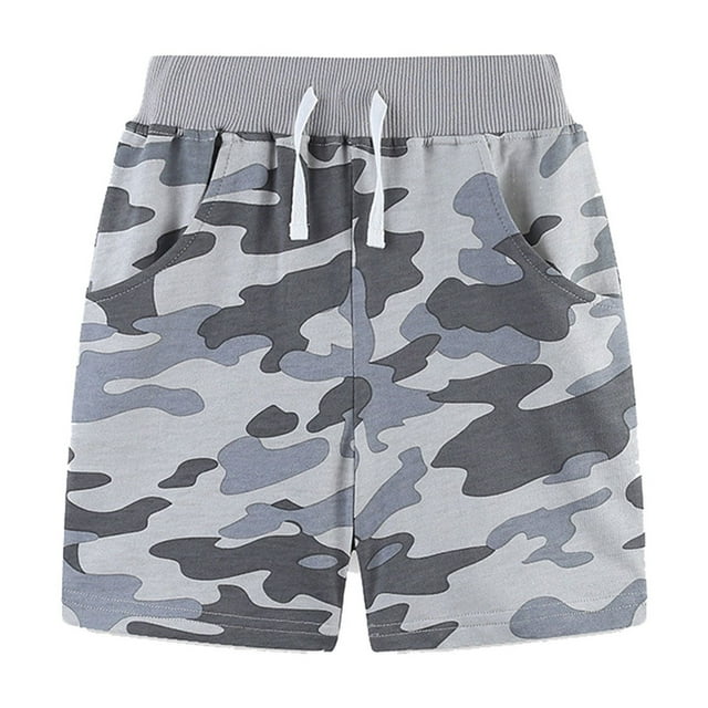 Bermuda Shorts for Children Boys, Summer Elastic Waist Camouflage Shorts Soft Breathable Cropped Sports Pants,Grey,4-5 Years