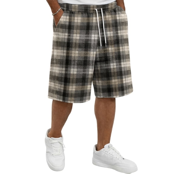 Bermuda Shorts for Men Drawstring Knee Length Gingham Shorts Loose Comfort Running Summer Shorts, M