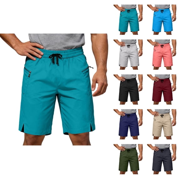 Bermuda Shorts for Men Summer Casual Lightweight Elastic Waist Straight Leg Loose Athletic Shorts with Zipper Pockets