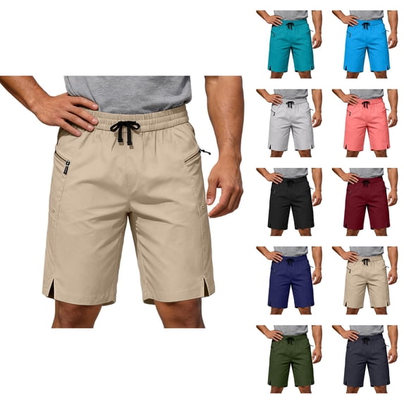 Bermuda Shorts for Men Summer Casual Lightweight Elastic Waist Straight Leg Loose Athletic Shorts with Zipper Pockets