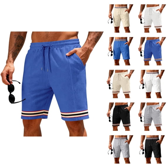 Bermuda Shorts for Men Summer Casual Waffle Knit Elastic Waist Straight Leg Slim Fit Beach Shorts with Pockets