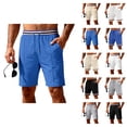 thumbnail image 1 of Bermuda Shorts for Men Summer Casual Waffle Knit Elastic Waist Straight Leg Slim Fit Beach Shorts with Pockets, 1 of 9