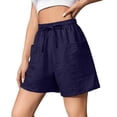 thumbnail image 1 of Bermuda Shorts for Women 7 Inch Inseam Drawstring Short High Waisted Lightweight Short Beach Vacation Outfits Pockets Blue S, 1 of 8