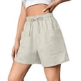 thumbnail image 1 of Bermuda Shorts for Women 7 Inch Inseam Drawstring Short High Waisted Lightweight Short Beach Vacation Outfits Pockets White XL, 1 of 8
