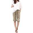 thumbnail image 1 of Bermuda Shorts for Women Bermuda Shorts for Women Floral Knee Length Elastic Waist Drawstring Loose Wide Leg Shorts Summer Trendy Casual Shorts S-5XL, 1 of 3