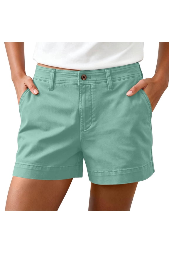 Bermuda Shorts for Women, Button Detail High Waist Loose Shorts, Breathable Beach Trip Bottoms with Pockets