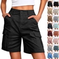thumbnail image 1 of Bermuda Shorts for Women Cargo Shorts Knee Length 6 Pockets Elastic Waist Long Shorts for Summer Casual Black L, 1 of 7