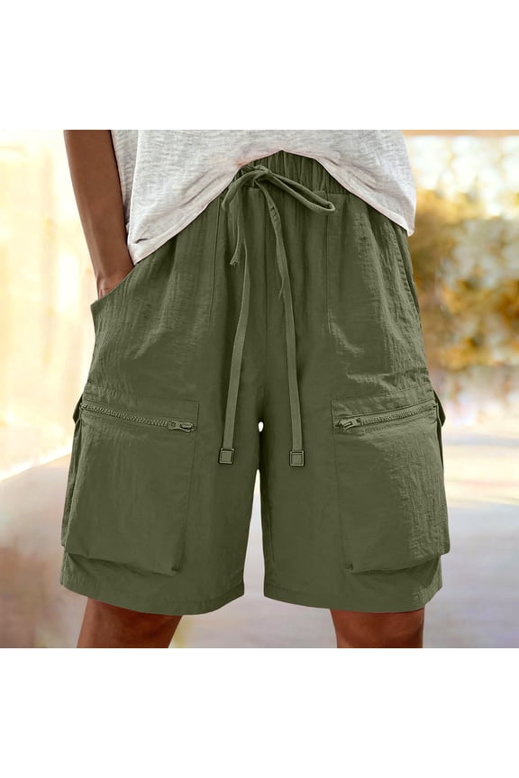 Bermuda Shorts for Women Cargo Shorts Only Moment Long Shorts for Women Trendy Nylon,Spandex Wide Leg Summer Jean Shorts with Pockets Green,L