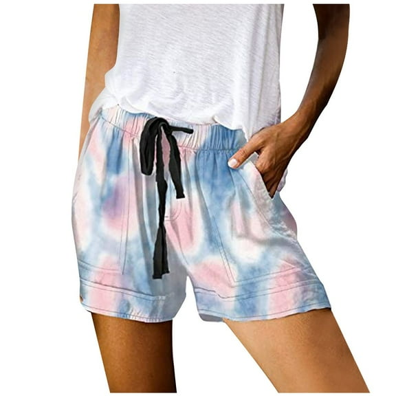 Bermuda Shorts for Women Comfy Summer Tie-Dye Drawstring Elastic Waist Pants Casual Summer Jean Shorts with Pockets S-5XL