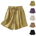 thumbnail image 1 of Bermuda Shorts for Women Cotton Linen Lightweight Elastic Waist Wide Leg Loose Fit Casual Shorts with Pockets, 1 of 3