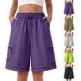 thumbnail image 1 of Bermuda Shorts for Women Drawstring Elastic Waist Solid Cargo Shorts Summer Casual Loose Fit Lightweight Breathable Outdoor Shorts, XL, 1 of 8
