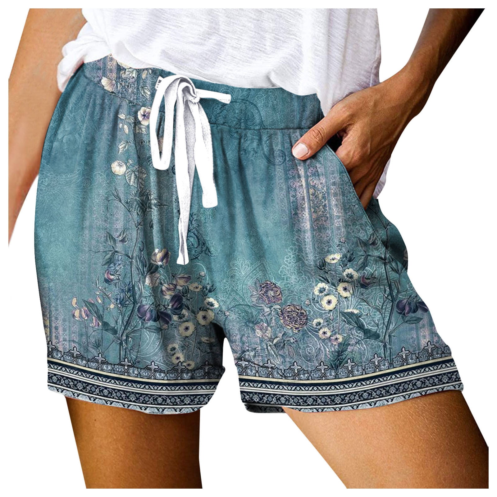 YOUNGSUN Women's Drawstring Elastic Waist Shorts - Cotton Linen Summer Beach Shorts (Black, S)