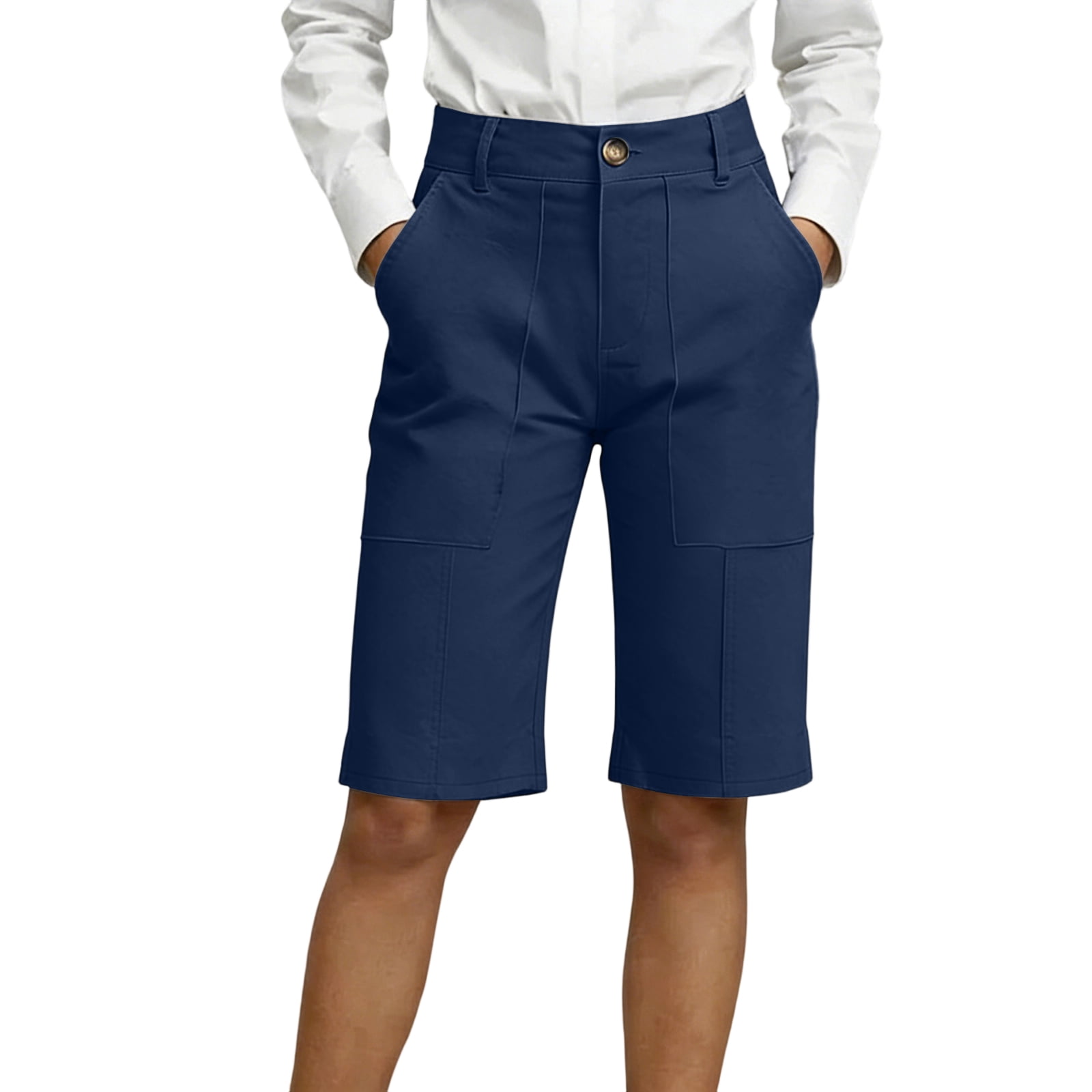 knee length dress shorts women's mohiass Bermuda Shorts for Women Dressy Casual High Waisted Summer Work Knee Length Pleated Dress Shorts with Pockets, 2XL, Women's