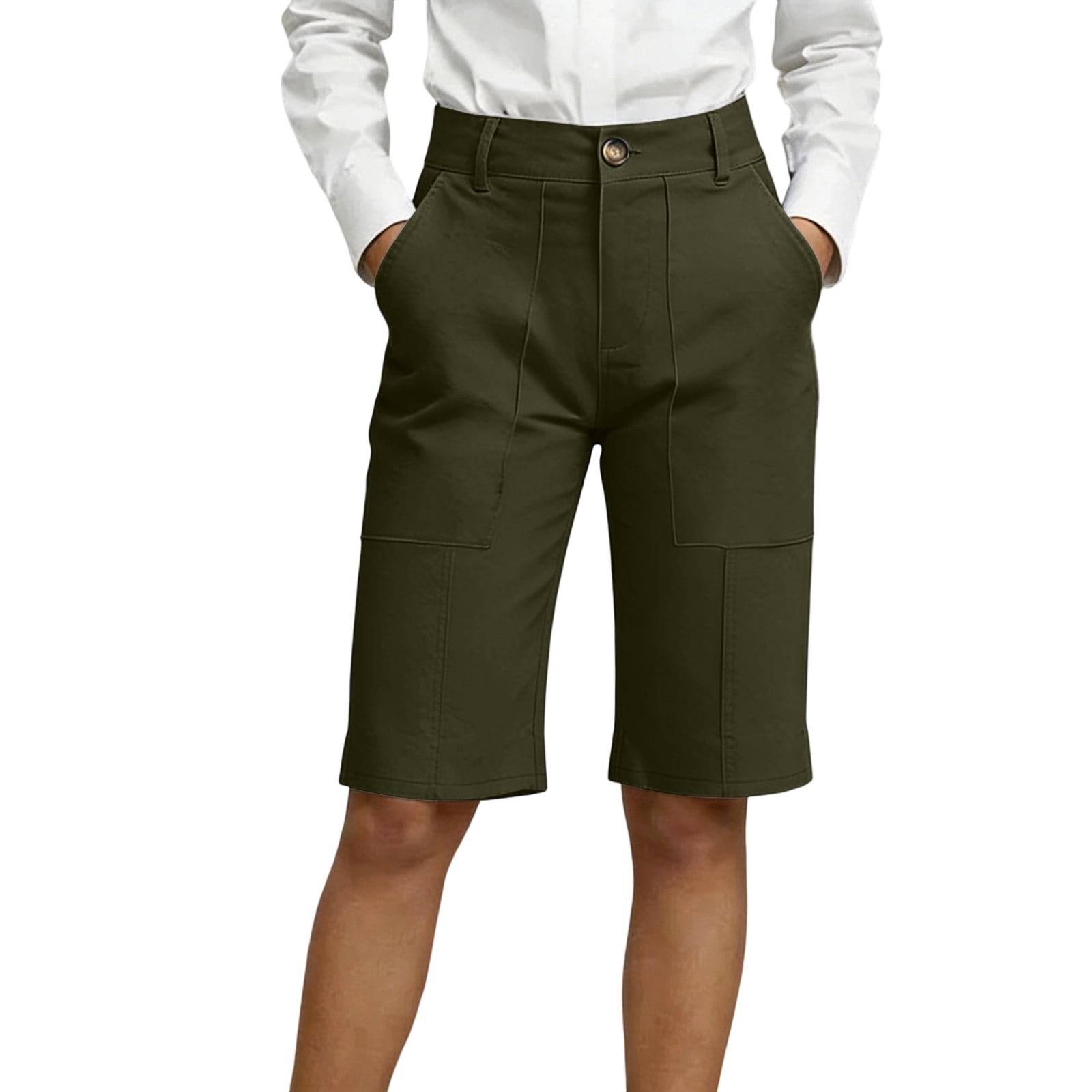 green dress shorts Kelly Ruffled Short Step out in style with our Envy Tweed Shorts in green and white French Connection Women's Relaxed-Fit Shorts