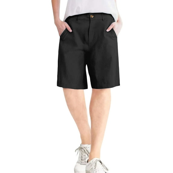 Bermuda Shorts for Women Dressy Casual Summer High Waisted Tailored Pleated Business Work Trouser Summer Flowy Shorts with Pockets S-2XL