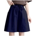thumbnail image 1 of Bermuda Shorts for Women Elastic High Waisted Loose Fit Casual Solid Drawstring Cotton Linen Wide Leg Baggy Comfy Athletic Loungewear Short, 1 of 3