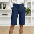 thumbnail image 1 of Bermuda Shorts for Women Elastic Waist High-Waisted Knee-Length Summer Casual Shorts with Pockets, 1 of 4