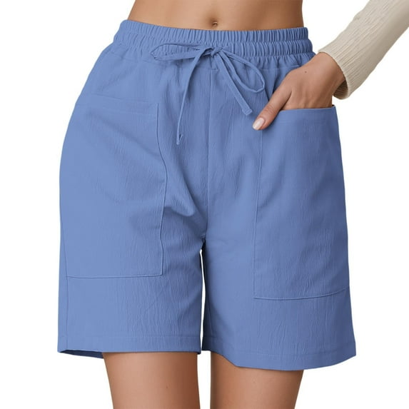 Bermuda Shorts for Women Elastic Waistband Breathable Casual Loose Beach Summer Clothing Loose High Waisted Short with Pockets S-2XL