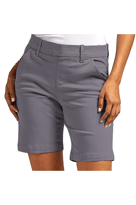 Bermuda Shorts for Women Fashion Straight Leg High Waisted Chino Summer Vacation Shorts with Pockets Gray S