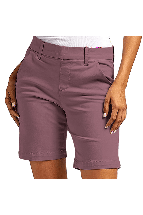 Bermuda Shorts for Women Fashion Straight Leg High Waisted Chino Summer Vacation Shorts with Pockets Pink S