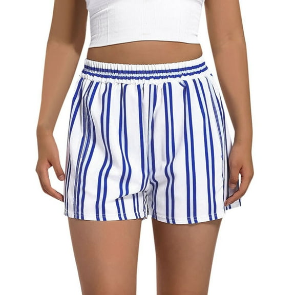 Bermuda Shorts for Women Fashion Striped Casual Elastic Waist Loose High Waisted Short with Pockets S-XL