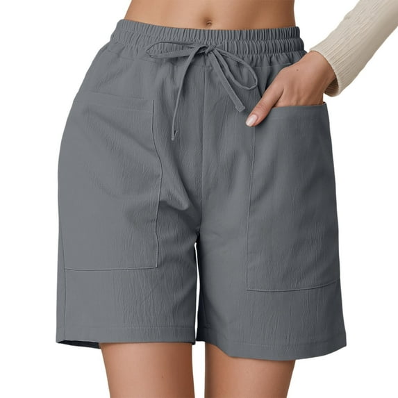 Bermuda Shorts for Women High Waist Elastic Waistband Breathable Loose Beach Summer Clothing Trendy Casual Shorts with Pockets S-2XL