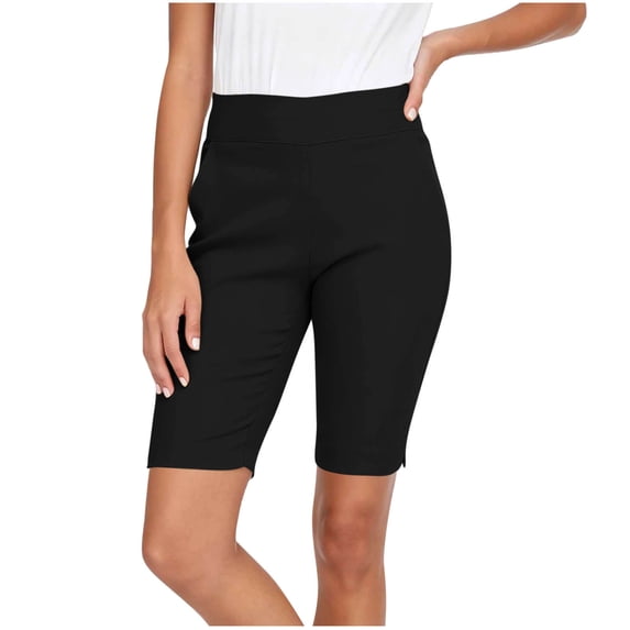 Bermuda Shorts for Women High Waist Pull On Stretch Jean Jeggings Knee Length Side Slit Short