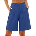 thumbnail image 1 of Bermuda Shorts for Women High Waisted Elastic Cotton Linen Dressy Casual Pleated Wide Leg Summer Shorts with Pockets, 1 of 5
