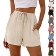 thumbnail image 1 of Bermuda Shorts for Women High Waisted Elastic Drawstring Shorts Casual Loose Cute Beach Vacation Wide Leg Pants Khaki M, 1 of 7