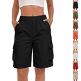 thumbnail image 1 of Bermuda Shorts for Women Knee Length Casual Wide Leg Drawstring Hiking Work Summer Cargo Shorts with Pockets Black S, 1 of 6