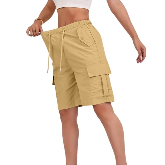 Bermuda Shorts for Women Knee Length Casual Wide Leg Drawstring Hiking Work Summer Cargo Shorts with Pockets, XL