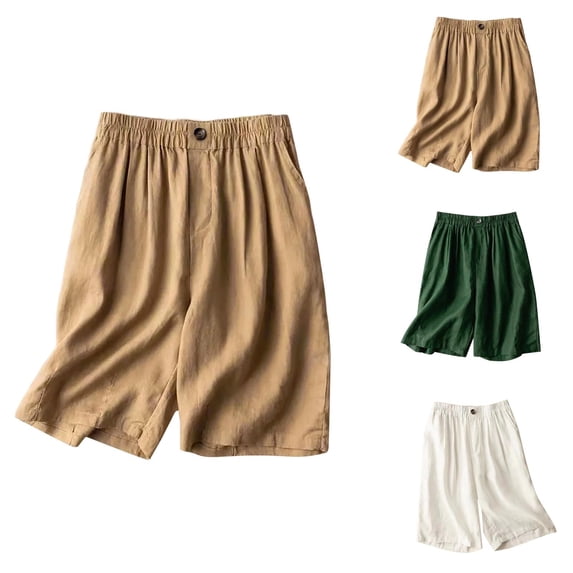 Bermuda Shorts for Women Knee Length Cotton Elastic Waist Wide Straight Leg Relaxed Fit Casual Shorts with Pockets Loungewear