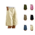 thumbnail image 1 of Bermuda Shorts for Women Knee Length Elastic High Waist Cotton Wide Straight Leg Relaxed Fit Casual Shorts with Pockets, 1 of 7