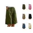 thumbnail image 1 of Bermuda Shorts for Women Knee Length Elastic High Waist Cotton Wide Straight Leg Relaxed Fit Casual Shorts with Pockets, 1 of 7