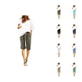 thumbnail image 1 of Bermuda Shorts for Women Knee Length Lightweight Elastic Waist Cotton Linen Straight Leg Casual Shorts with Pockets, 1 of 5