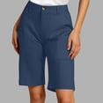 thumbnail image 1 of Bermuda Shorts for Women Knee Length Stretch Casual Pants Summer High Waisted Beach Vacation Long Shorts with Pockets Light Blue L, 1 of 6